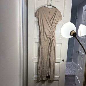 Max Studio Taupe Ruched Midi Dress